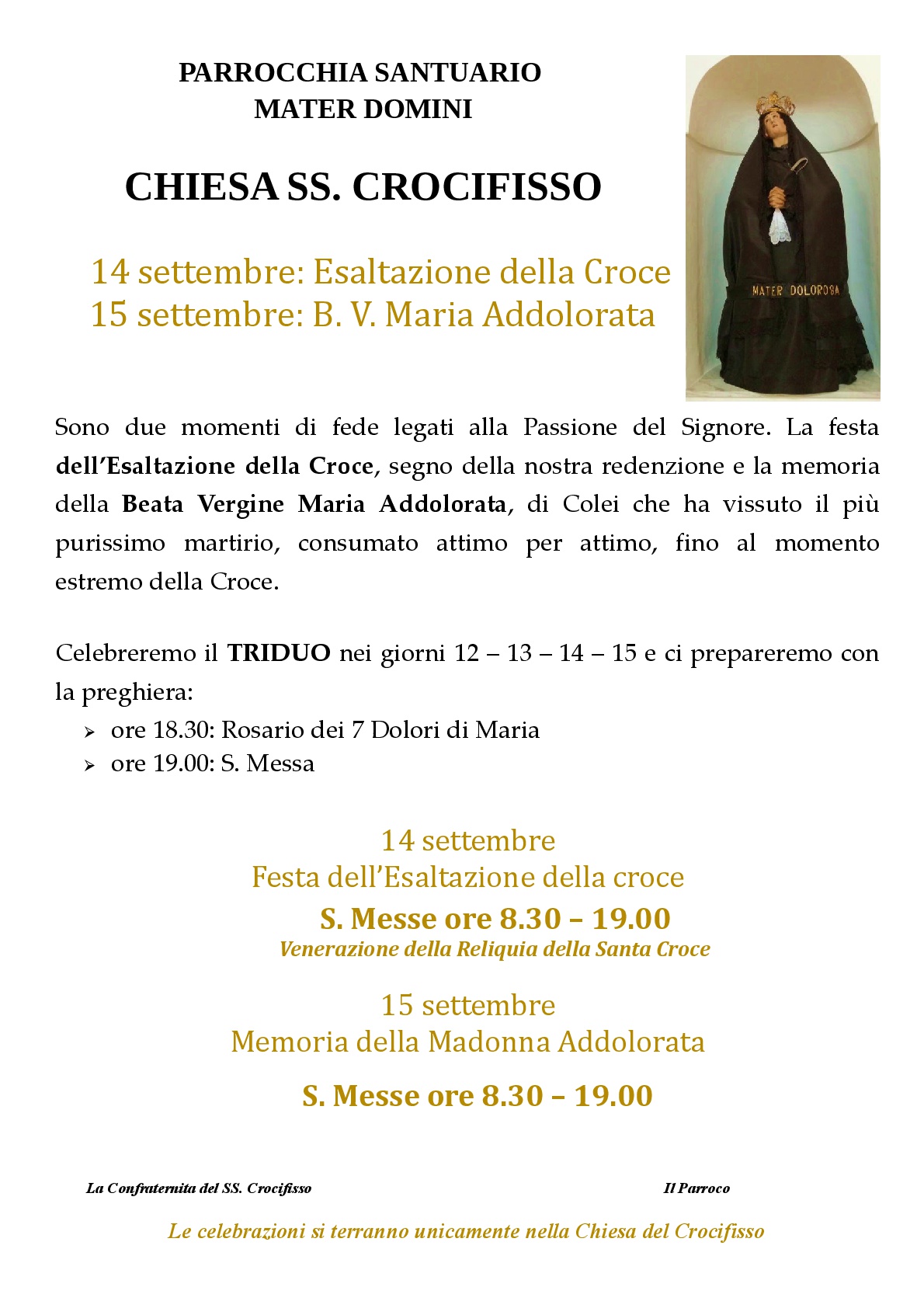 Esaltazione Della Croce E Memoria Della Beata Vergine Maria Addolorata Parrocchia Santuario Mater Domini Mesagne Br