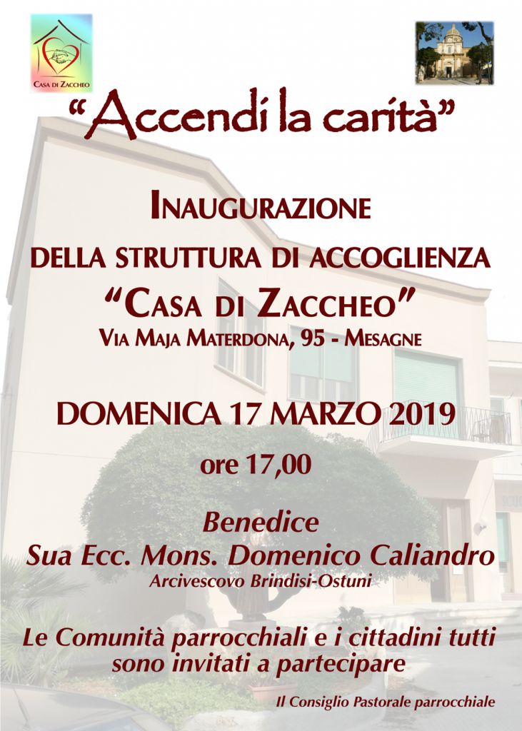 Manifesto inaugurazione Casa di Zaccheo